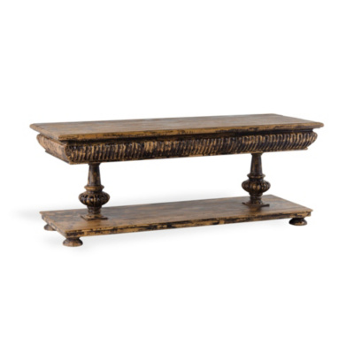 Double Pedestal Console Table - Stripped Black Paint Finish - Furniture