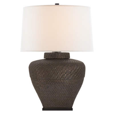 Isla Small Table Lamp In Crystal Bronze With Linen Shade