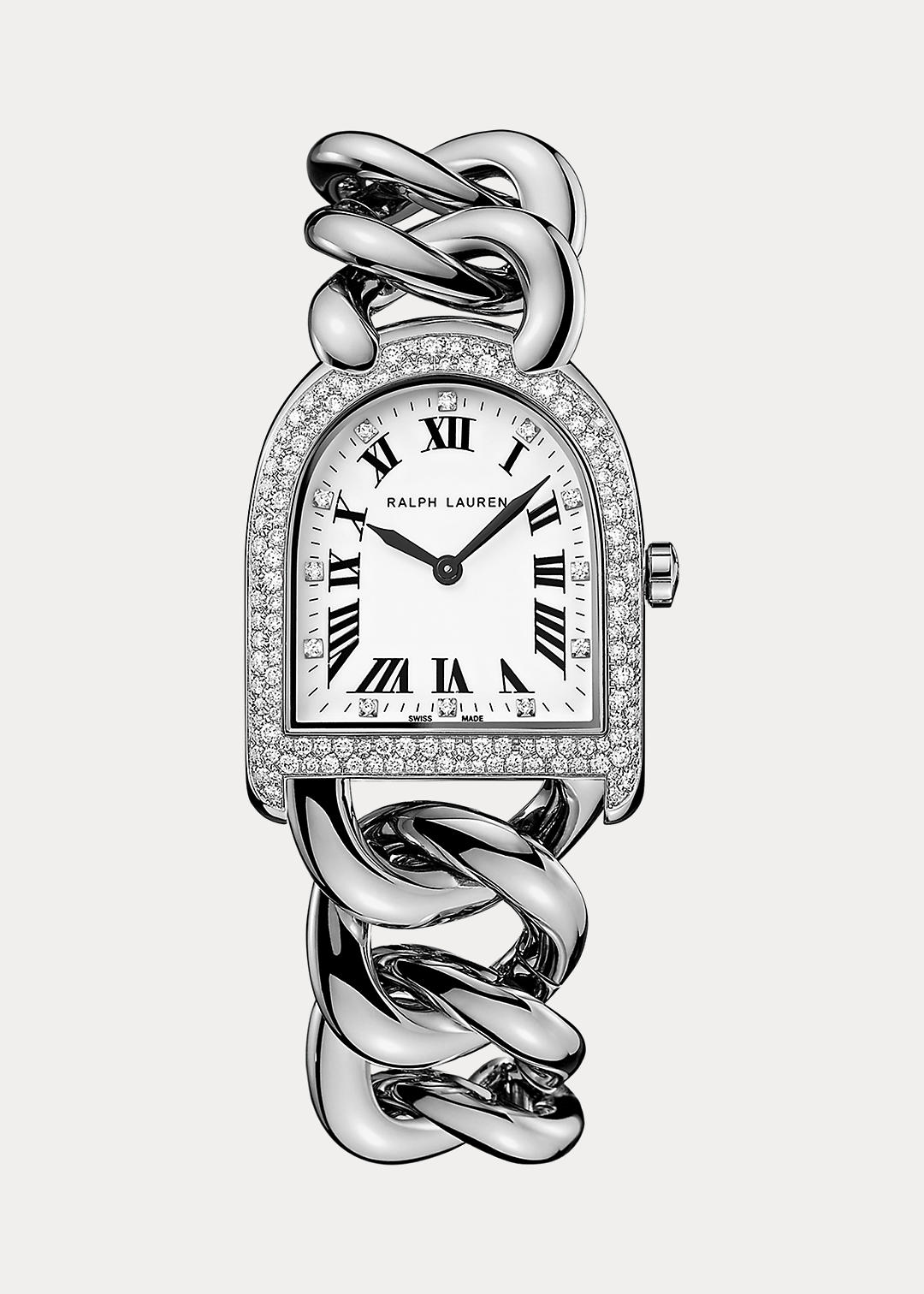 The Stirrup Collection Horloge met diamanten kleine stalen schakels 1