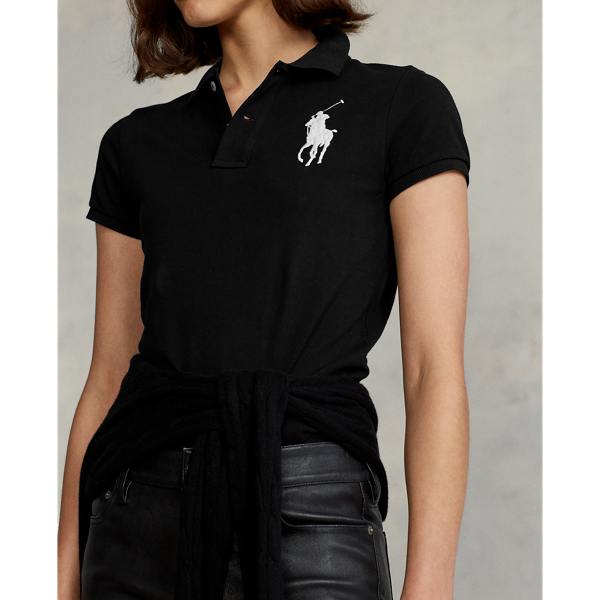 Woman Black Big Pony Skinny-fit Polo In Polo Black