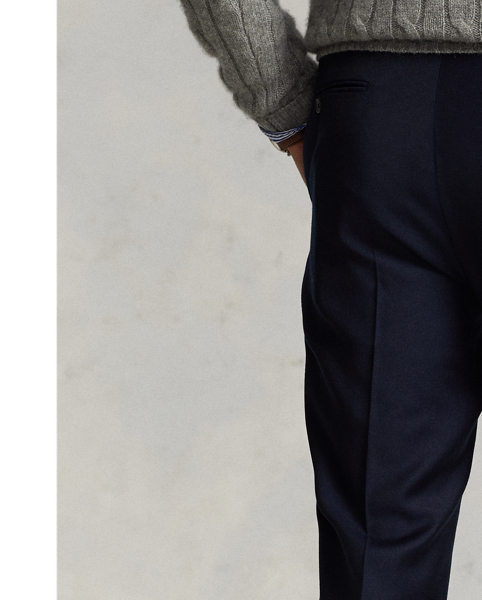These slim flat-front trousers are crafted with Italian wool twill and feature a low-rise waist with a tapered-leg silhouette.