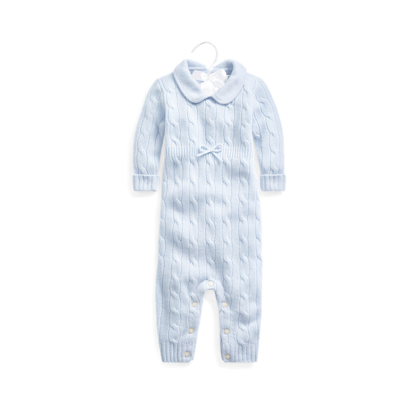 폴로 랄프로렌 베이비 아기옷 우주복 Polo Ralph Lauren Cashmere Knit Collar Coverall,Pearl Blue