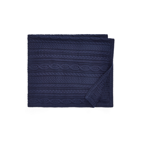 Polo Ralph Lauren Babies' Aran-knit Cotton Blanket In Cruise Navy