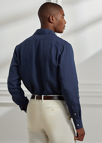 Shop Ralph Lauren Linen Shirt In Classic Navy