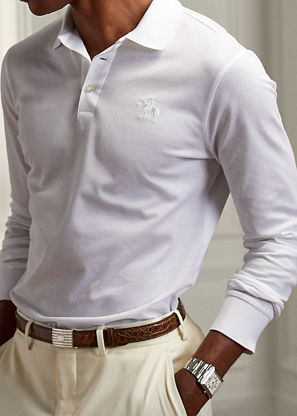 Shop Ralph Lauren Piqué Long-sleeve Polo Shirt In Classic Black