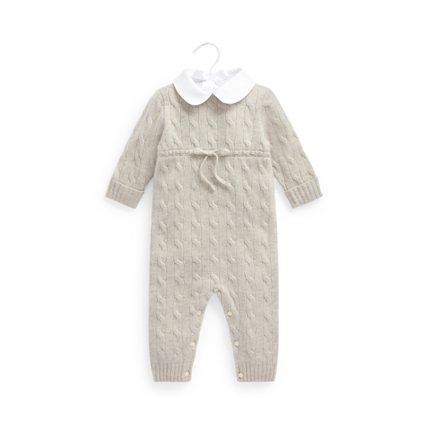Polo Ralph Lauren Babies' Woven-collar Cashmere Coverall In Warm White