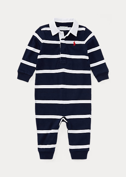 RALPH LAUREN STRIPED COTTON RUGBY COVERALL,0033556499