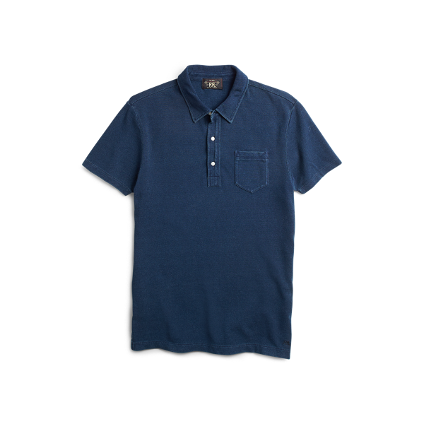 Polo à poche en coton indigo