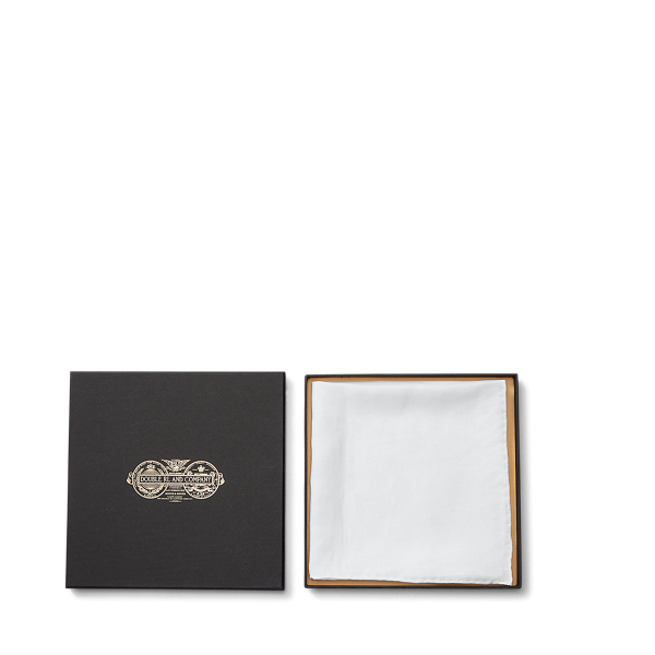 Double Rl Linen Pocket Square In White