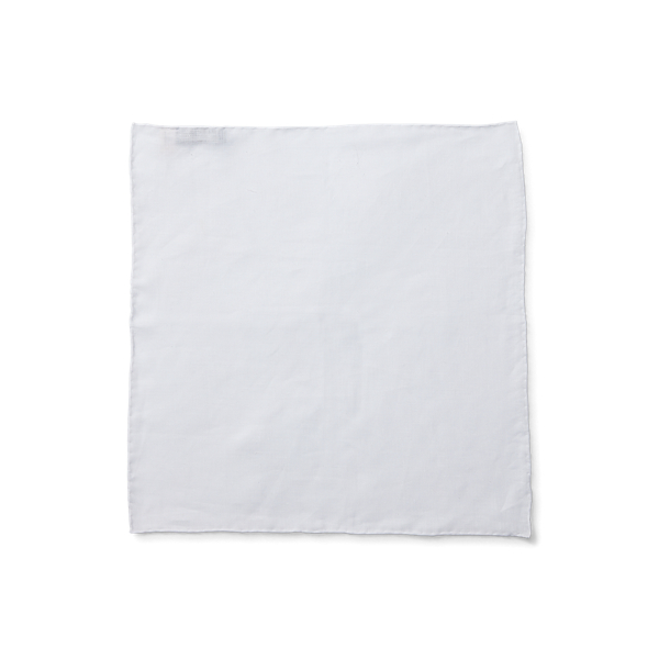 Double Rl Linen Pocket Square In White