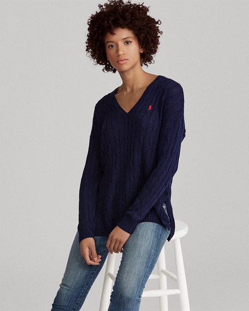 Polo Ralph Lauren Cable-Knit Side-Slit Sweater 1
