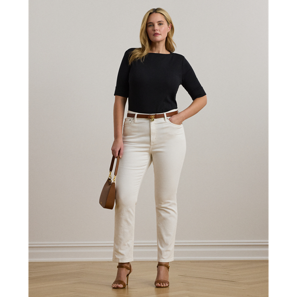 Lauren Woman Stretchkatoenen T-shirt met boothals 2