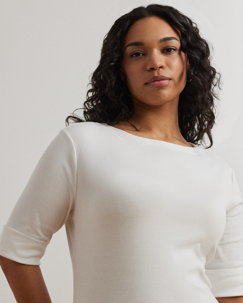 A boatneck and a slim fit define this top's sleek style, while an embroidered "LRL" monogram adds a signature touch.