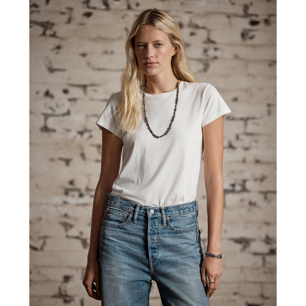 Double Rl Cotton Jersey Crewneck T-shirt In White