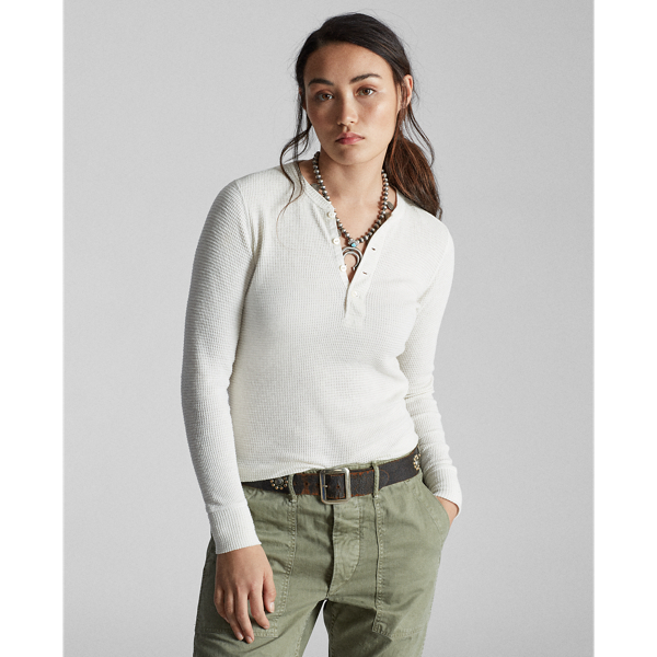 RRL Katoen gebreide Henley met smalle wafelstructuur 1