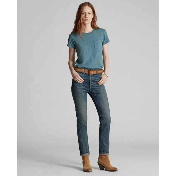 RRL Indigo katoenen T-shirt met zak 3