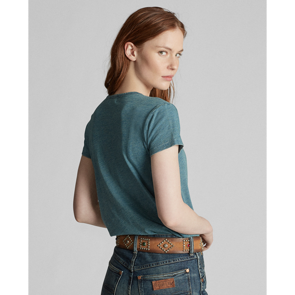 RRL Indigo katoenen T-shirt met zak 5