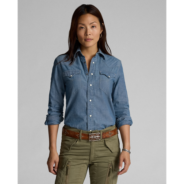 RRL Indigo western overhemd van chambray 3
