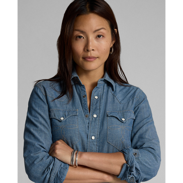 RRL Indigo western overhemd van chambray 6
