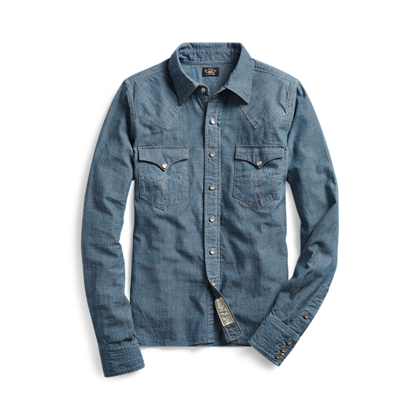 Chemise western en chambray indigo