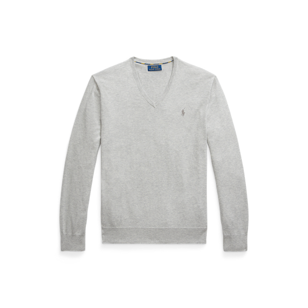 Camisola de malha com decote em V de algodão Slim Fit