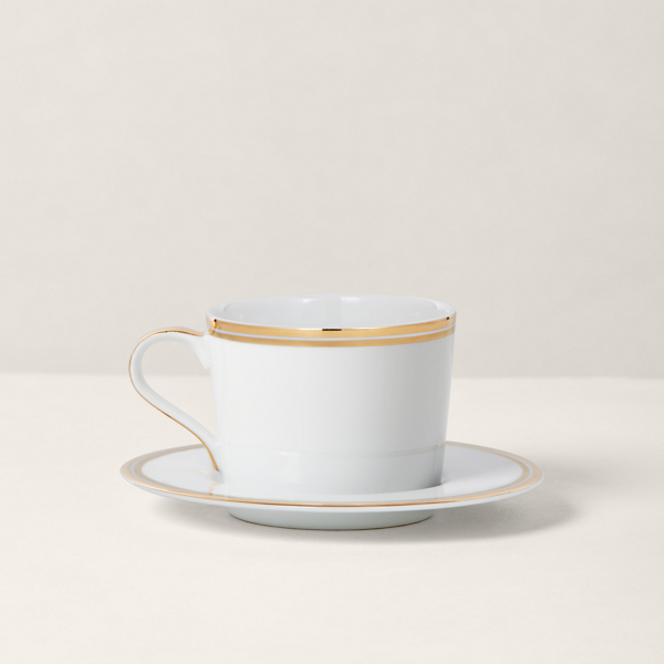 Ralph Lauren Wilshire Cup & Saucer In Gold/white