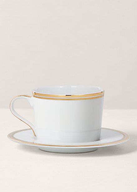 Ralph Lauren Wilshire Cup & Saucer In Gold/white