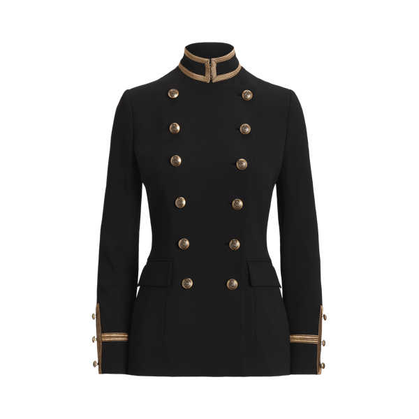 Polo Ralph Lauren Double-breasted Wool Crepe Jacket In Black
