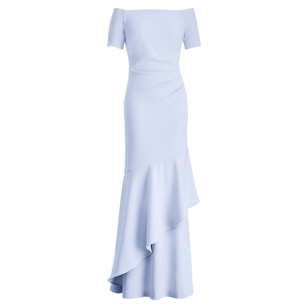 ralph lauren crepe off the shoulder gown