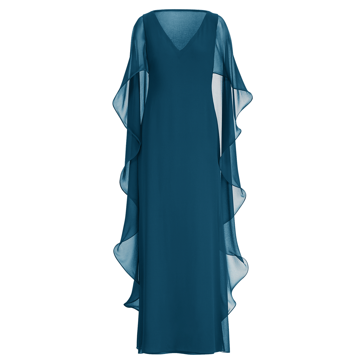 Ruffled Georgette Cape Gown