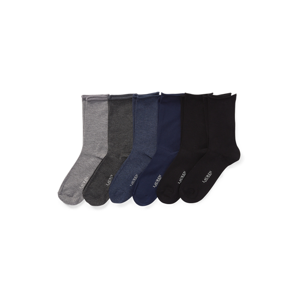 Ralph Lauren Roll-top Sock 6-pack In Oatmeal Heather Assrtd