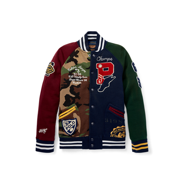 ralph lauren patchwork baseball jacket