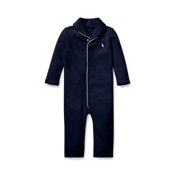 Ralph Lauren Babies' French-rib Cotton Coverall In Campus Blue