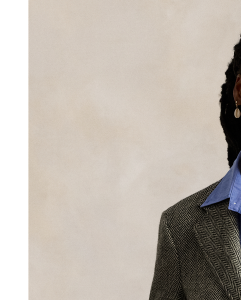 Created to mark the 50th anniversary of  Ralph Lauren Lauren, the RL67 jacket draws inspiration from a herringbone blazer that has been a treasured part of Mr Lauren's wardrobe since 1971. This unisex reinterpretation is crafted in Italy from a black and white wool tweed custom-developed with Ireland's Magee 1866 mill, which has been a  Ralph Lauren Lauren partner for over 50 years.