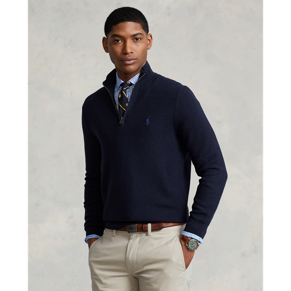 Mesh-Knit Cotton Quarter-Zip Jumper | Ralph Lauren UK