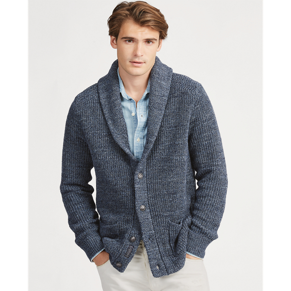men's cotton shawl collar cardigan