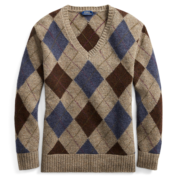 Argyle Wool V-Neck Sweater