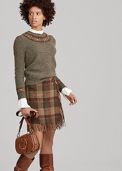 Fringe-Trim Plaid Wool Skirt para Women | Ralph Lauren® PT