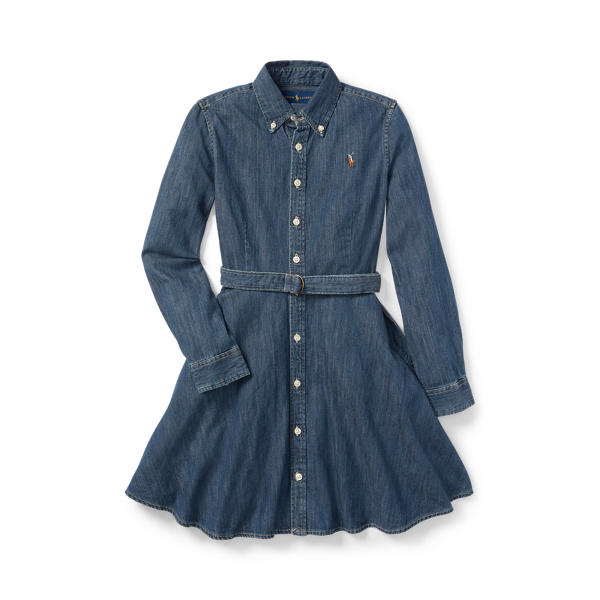 Vestido camiseiro em denim e algodão com cinto