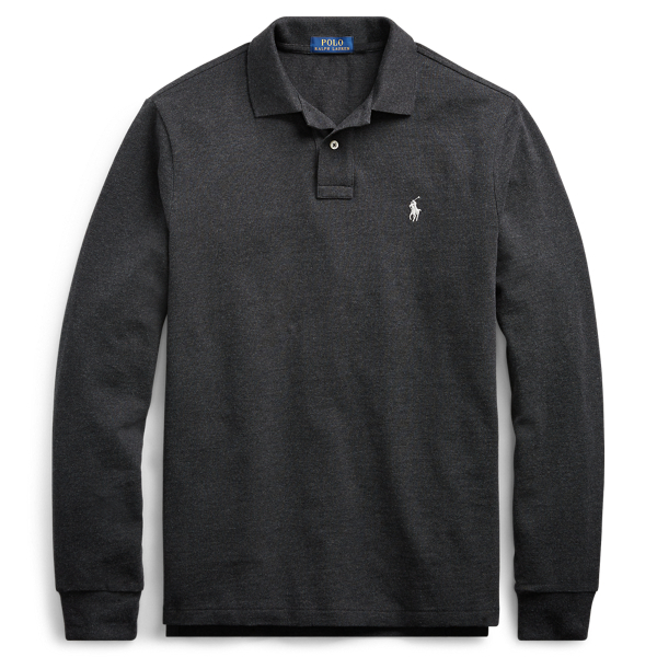 Slim Fit Mesh Long-Sleeve Polo