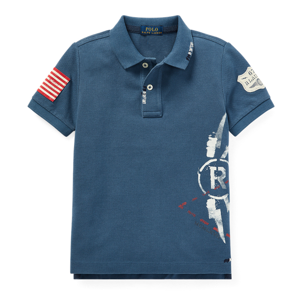 cotton mesh graphic polo shirt
