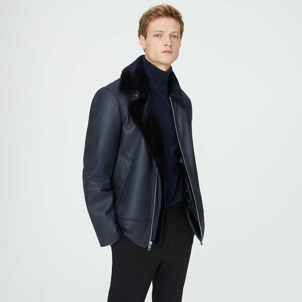 navy sheepskin coat