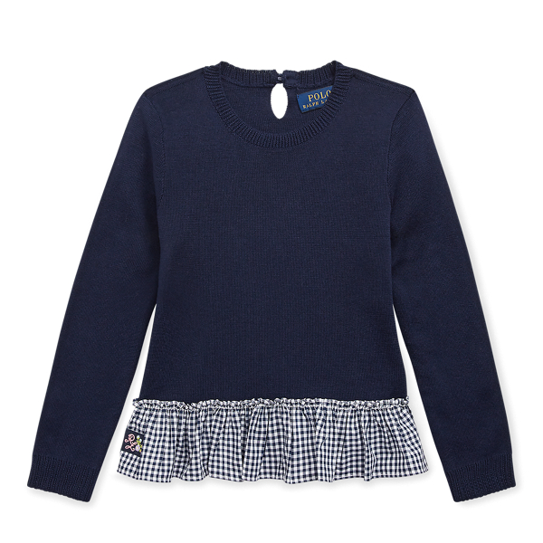 Gingham Cotton Peplum Sweater