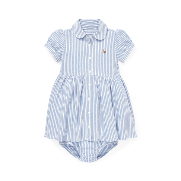 Ralph Lauren Babies' Striped Knit Oxford Dress & Bloomer In Carmel Pink