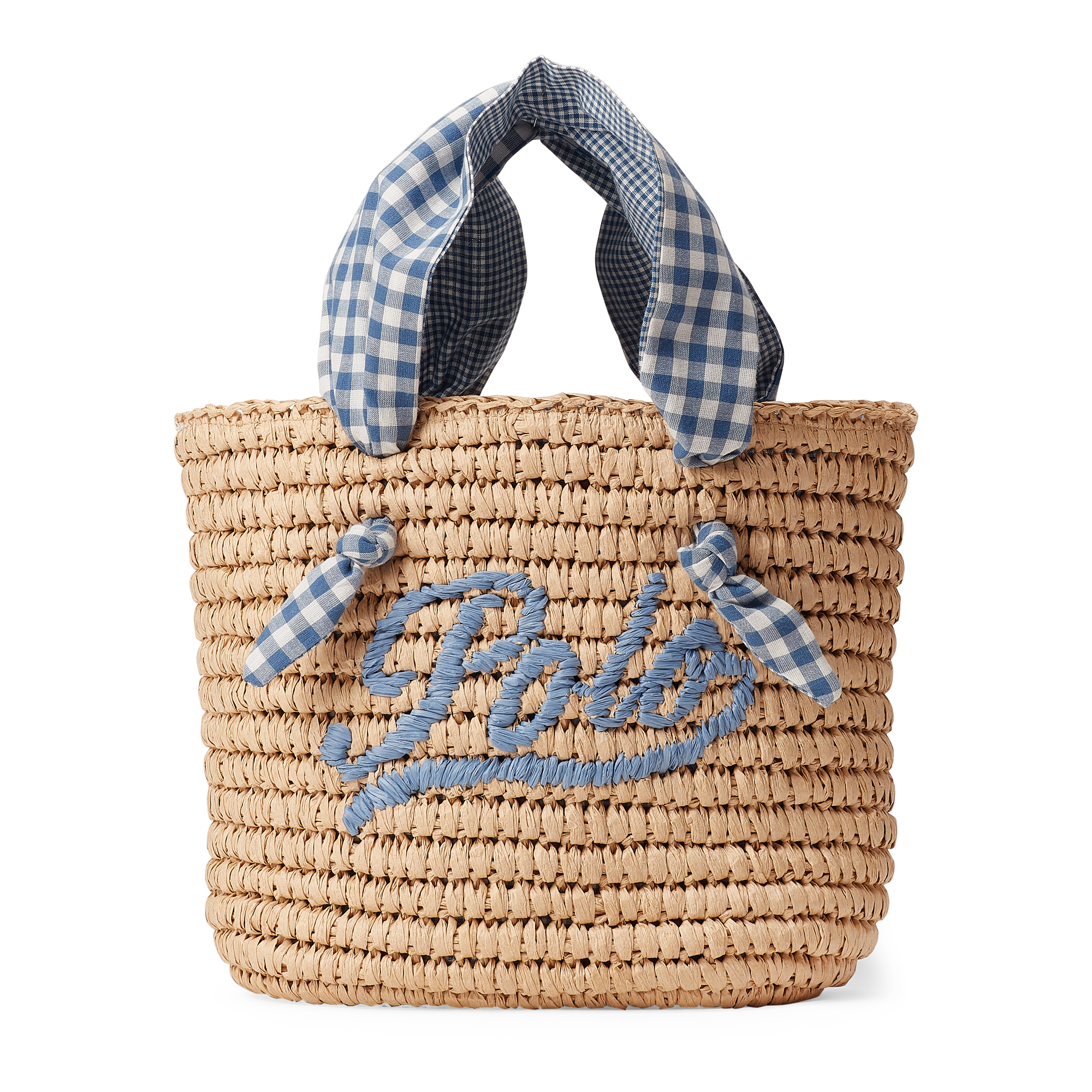 Ralph Lauren Gingham Logo Straw Tote. 1