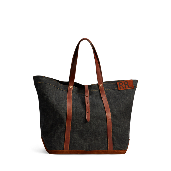 Tote denim com rebordo de couro