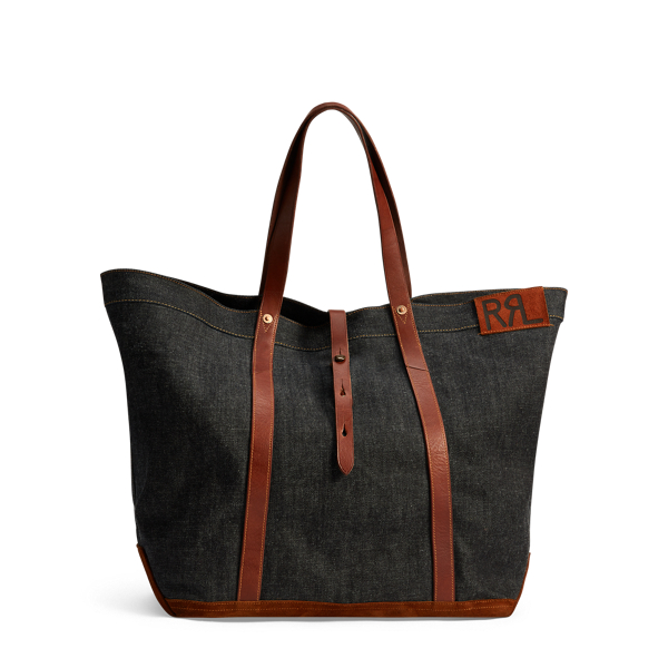 Leather-Trim Denim Tote