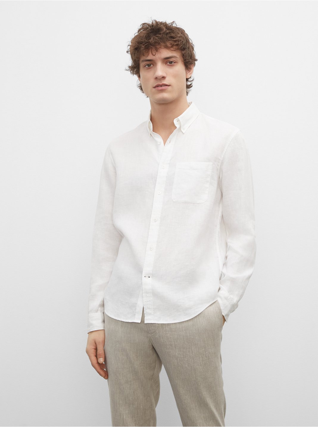 클럽 모나코 셔츠 Club Monaco Slim Linen Shirt,White