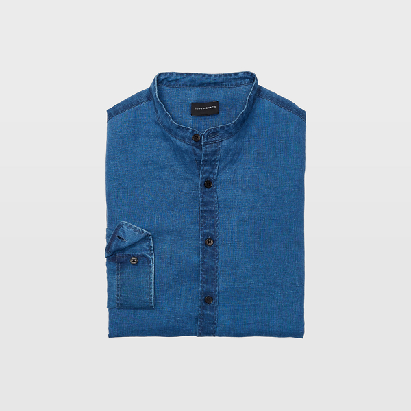 band collar denim shirt