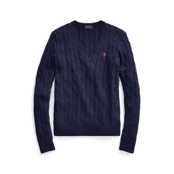 RALPH LAUREN CABLE-KNIT V-NECK SWEATER,0036276160